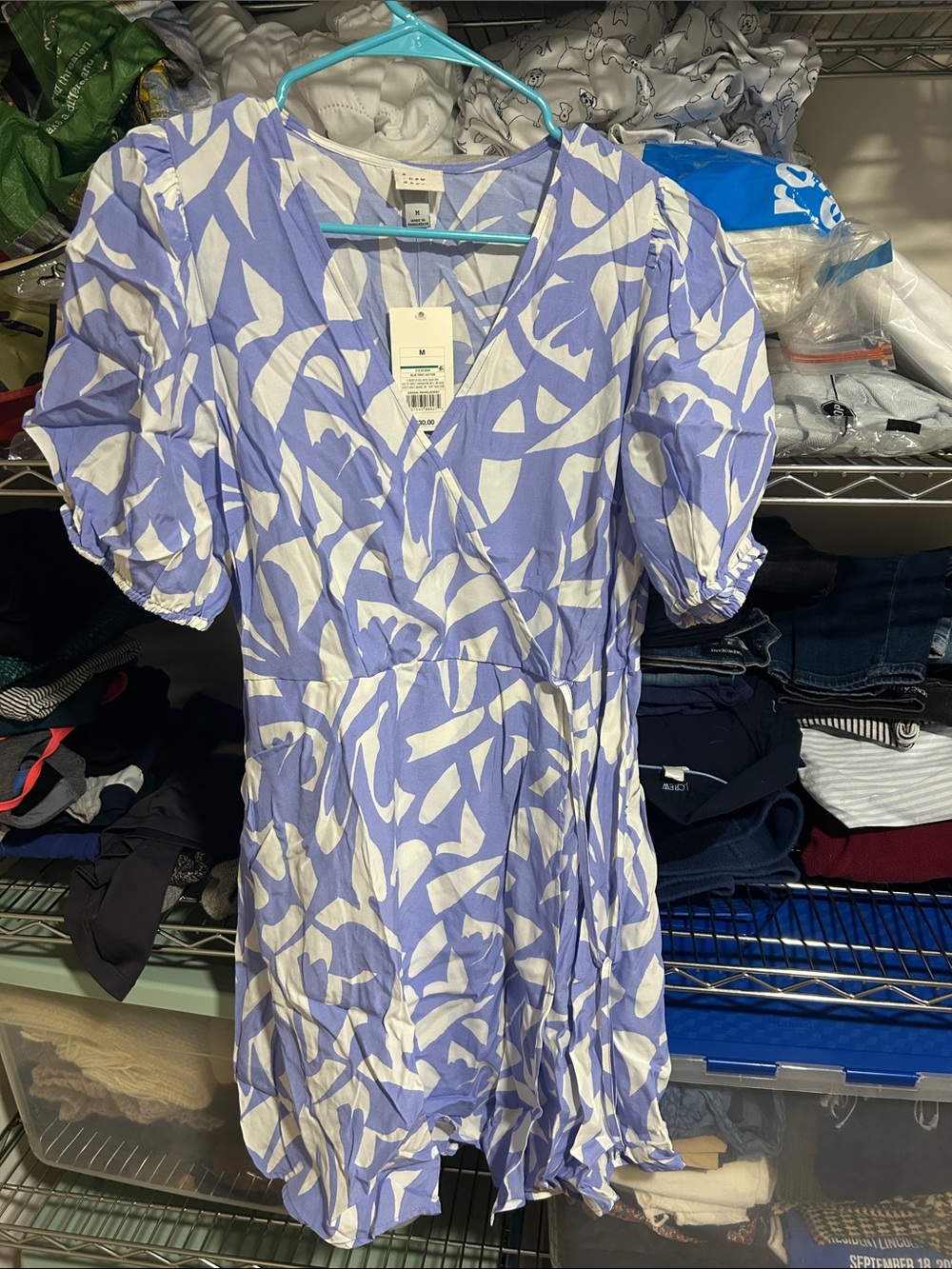 Lavender & White Abstract Wrap Mini Dress